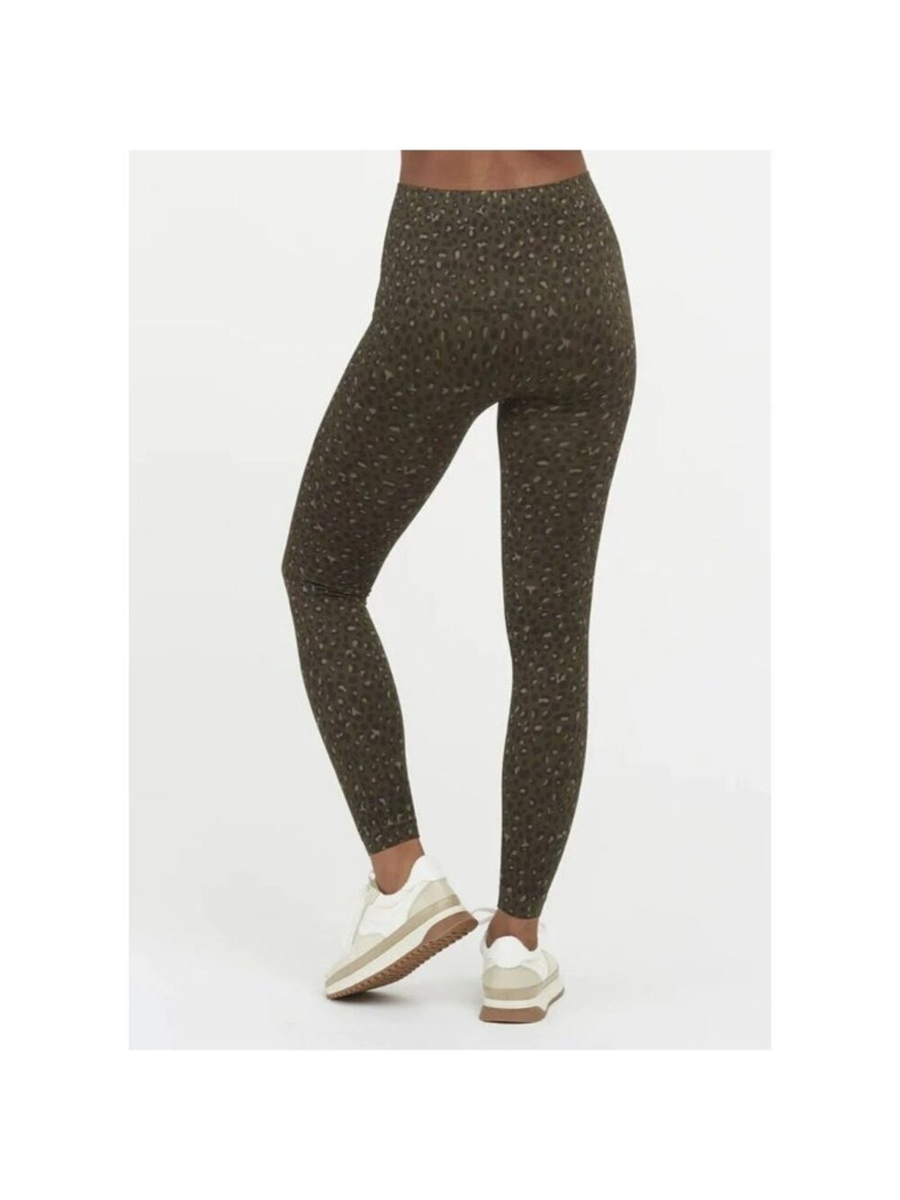 Spanx Green Look at Me Now Seamless Leggings Olive Leopard Medium